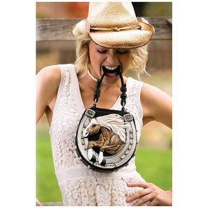 Mary Frances Mane Stay Embellish Horse Bag Beaded Handbag Black Silver Purse NEW